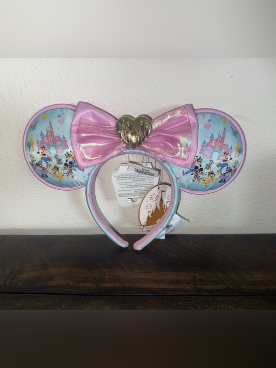 Stoney Clover Lane Accessories - Disney Pastel Blue Minnie Ears Headband with Shimmery Pink Bow